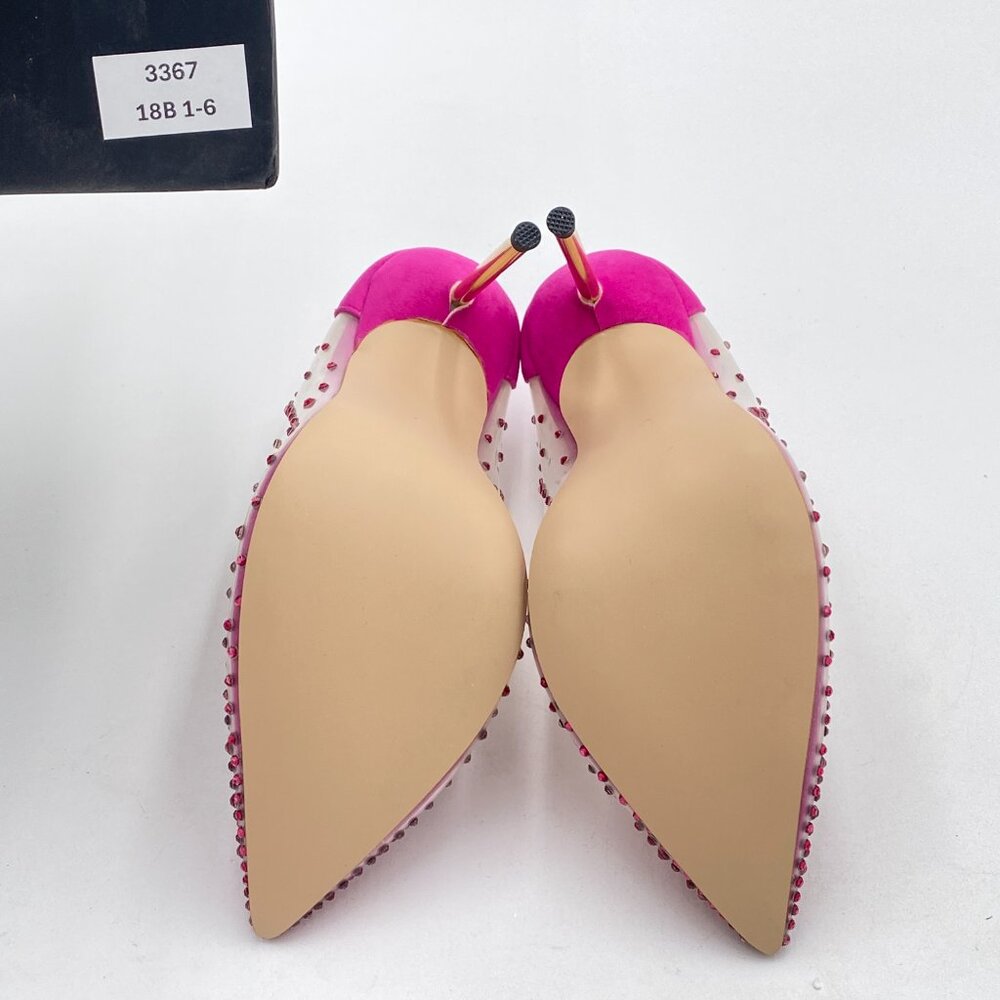 FSJ Fuchsia Studded Pointed Toe Transparent Pumps High Heels Shoes - Picture 7 of 8